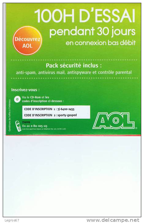 KIT DE CONNEXION INTERNET AOL 100 H BAS DEBIT - Sonstige & Ohne Zuordnung