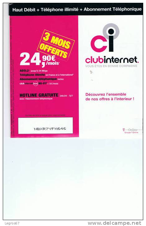 KIT DE CONNEXION INTERNET CLUB INTERNET 100 H - FORFAITS - Autres & Non Classés