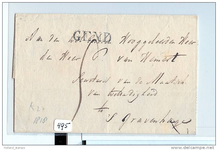 BRIEFOMSLAG Van GEND (NEDERLAND) Naar 's-GRAVENHAGE. BIJZONDER! VOORZIJDE LANGSTEMPEL GEND K27  (495) - ...-1852 Prephilately