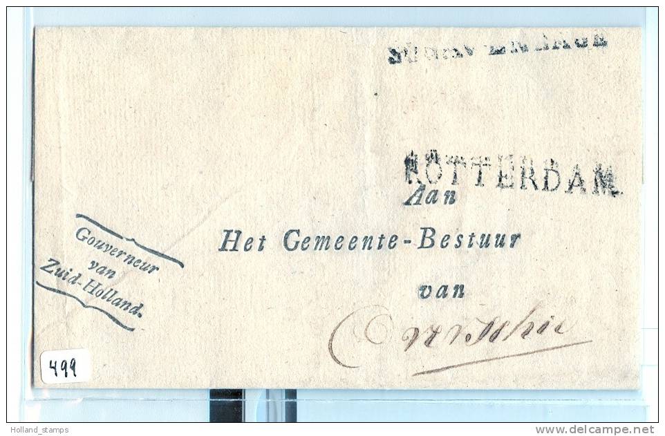 NEDERLAND BRIEFOMSLAG Van ´s-GRAVENHAGE (MASSON) Via ROTTERDAM Naar OVERSCHIE. Voorzijde LANGSTEMPEL R Dam (499) - ...-1852 Vorläufer