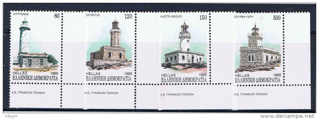 GR Griechenland 1995 Mi 1892-95** Leuchttürme - Unused Stamps