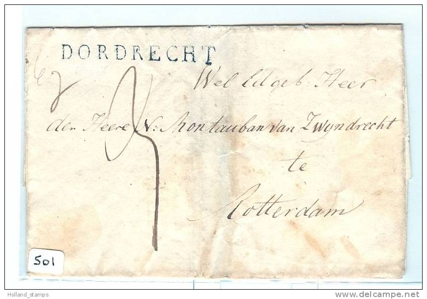 .NEDERLAND BRIEFOMSLAG DORDRECHT (MASSON) Naar ROTTERDAM Ongefrankeerd. LANGSTEMPEL DORDRECHT (501) - ...-1852 Préphilatélie