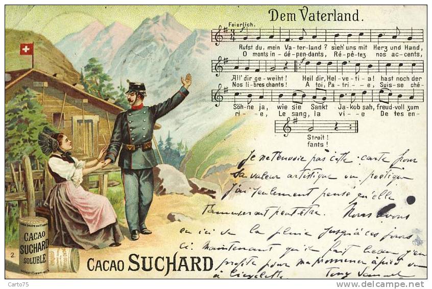 Publicité - Cacao Suchard - Dem Vaterland - Militaria Suisse - Musique - Publicité