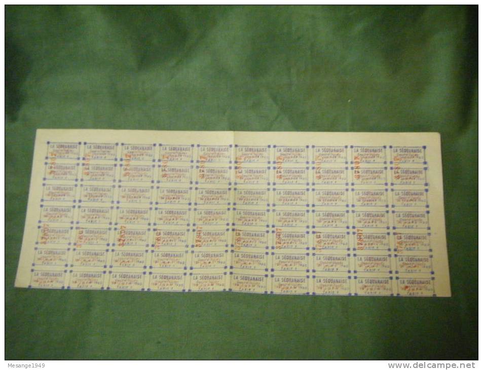 Planche De Coupons -la Sequanaise Capitalisation -tarif F -NOUVEAU FRANC-1960     51/9396 - Sonstige & Ohne Zuordnung