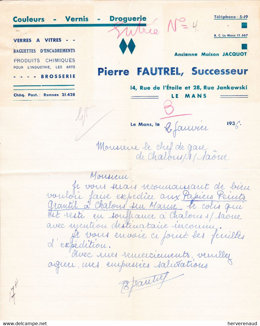 Paix 283 Sur Lettre Des Ets Fautrel Au Mans , Pour  Chalon-sur-Saône - 1932-39 Paix