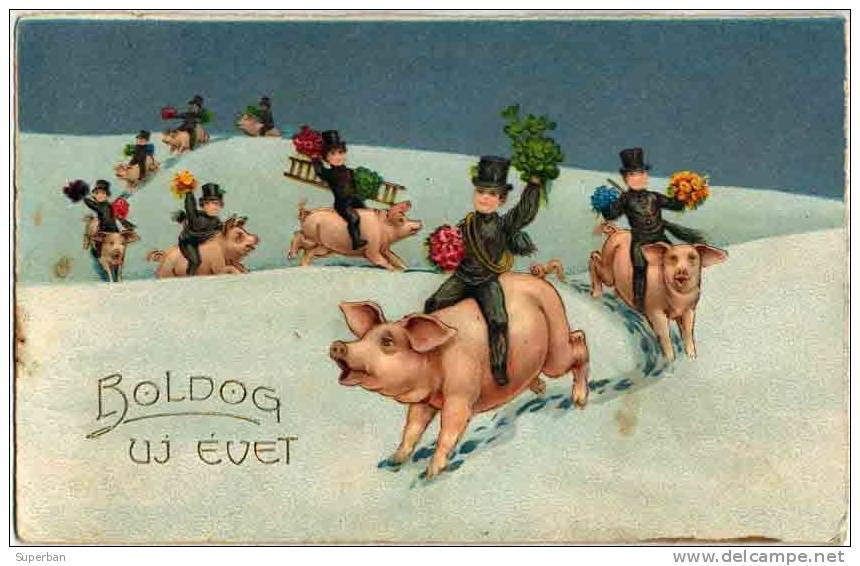 RAMONEURS Et COCHONS En HIVER - CARTE POSTALE VOYAGÉE En 1930 - TRÈS BELLE ILLUSTRATION - À VOIR ! (b-561) - Cochons