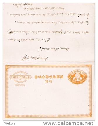 CHAP016/  CHINA - Jap. Doppelganzsache 3 Sn. Shanghai 1897 Nach Nagasaki (Brief, Cover, Letter, Lettre) - Storia Postale