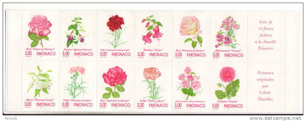 Carnet De Timbres Non Plié De Monaco 12 X 3.00 F Monégasque (Série De 12 Fleurs Dédiées à La Famille Princière) - Booklets