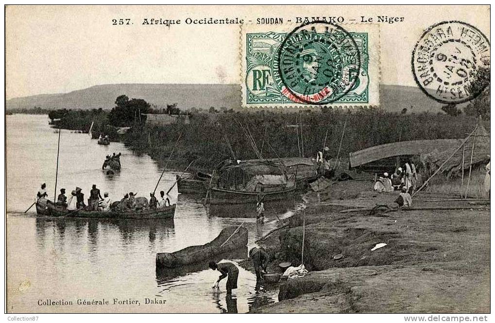 COLLECTION FORTIER N° 257 - AFRIQUE FRANCAISE - SOUDAN - BAMAKO - LE FLEUVE NIGER - BAC - ANE Sur La BARQUE - Sudan