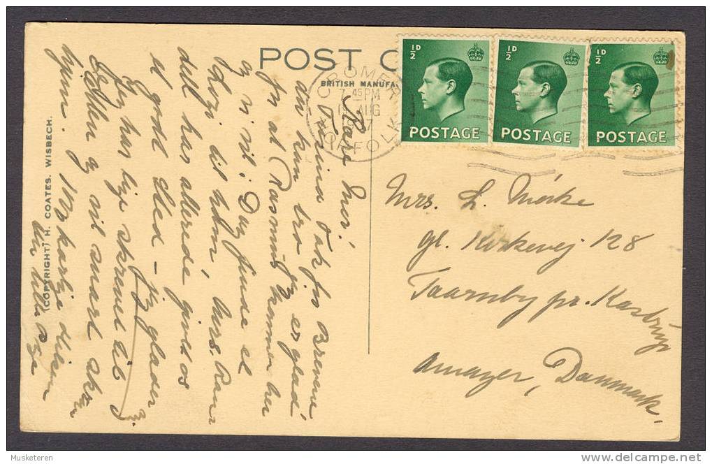 United Kingdom PPC The Marroms; West Cliff, Cromer To Denmark 1937 (2 Scans) King Edward VIII - Other & Unclassified