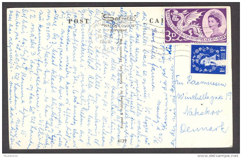 United Kingdom PPC The Round Tower Windsor Castle To Denmark 1958 (2 Scans) Queen Elizabeth - Windsor Castle