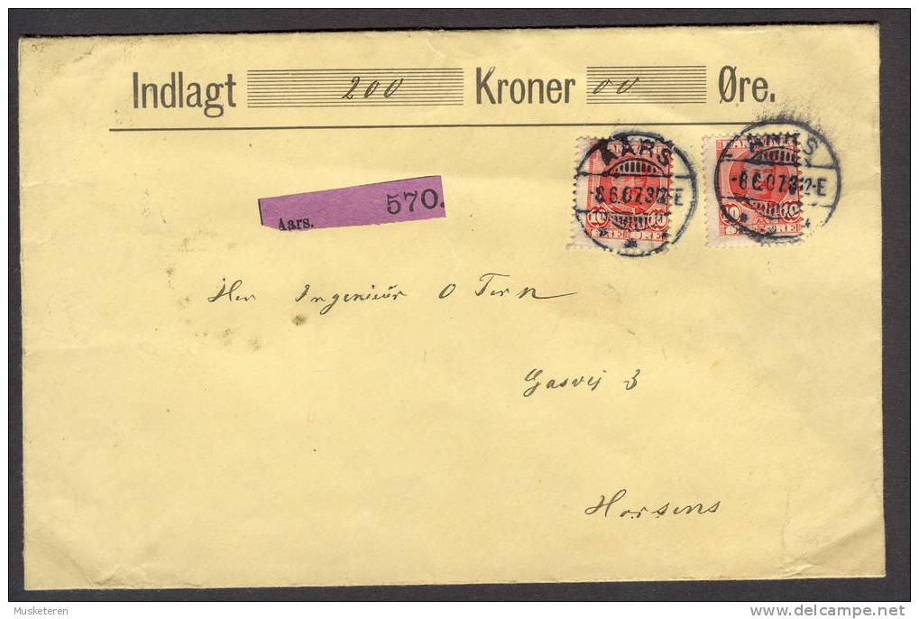 Denmark BANKEN FOR AARS OG OMEGN (Bank) Money Value 1907 AARS 1907 Cover Brief HORSENS Seals King Frederik VIII (2 Scan - Cartas & Documentos