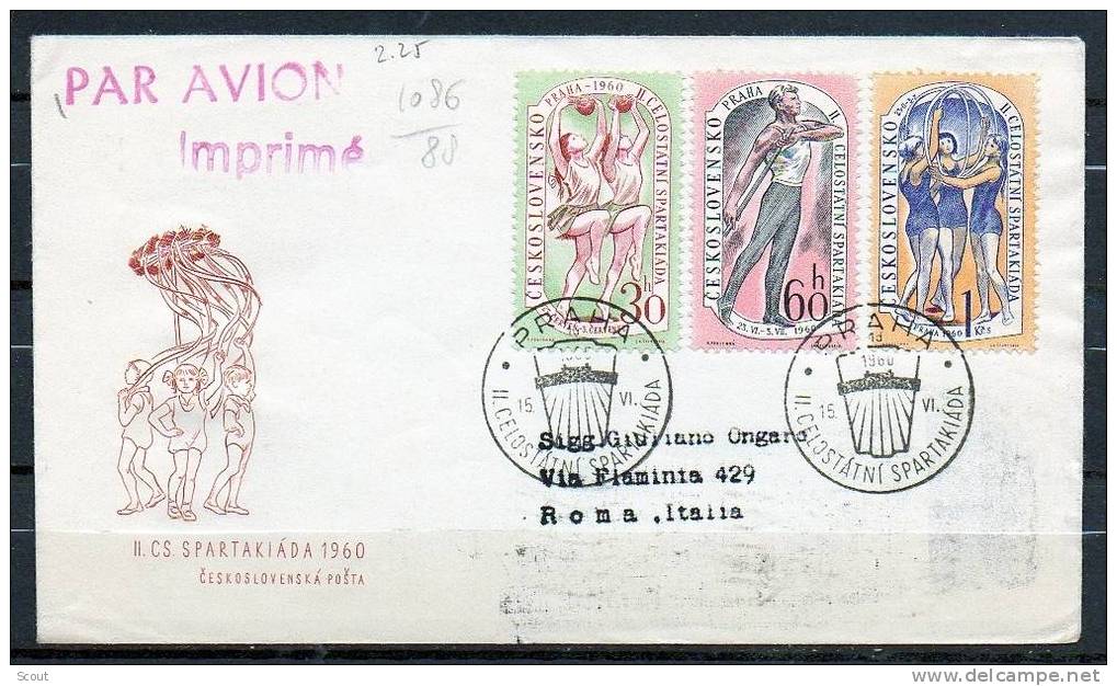 CECOSLOVACCHIA – CZECHOSLOVAKIA -  TCHECOSLOVAQUIE - 15/06/1960 - SPORT - YT 1086/1088 - FDC - Gymnastics