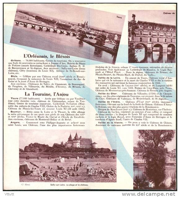 Le Val De Loire, Ses Châteaux, Ses Plages : Dépliant Touristique (1937) 8 Volets, Photos, Carte Et Texte - Pays De Loire