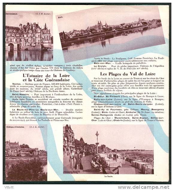 Le Val De Loire, Ses Châteaux, Ses Plages : Dépliant Touristique (1937) 8 Volets, Photos, Carte Et Texte - Pays De Loire