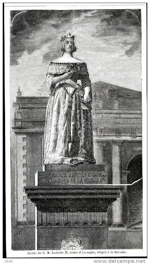 Statue D´Isabelle II, Reine D´Espagne, érigée à La Havane      Gravure      1858 - Collections