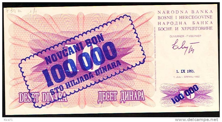 **Pas Courant** 100 000 Dinard Sur 10    "Bosnie-Herzegovine" 1 IX 1993  P34a  UNC  Bc 15 - Bosnie-Herzegovine