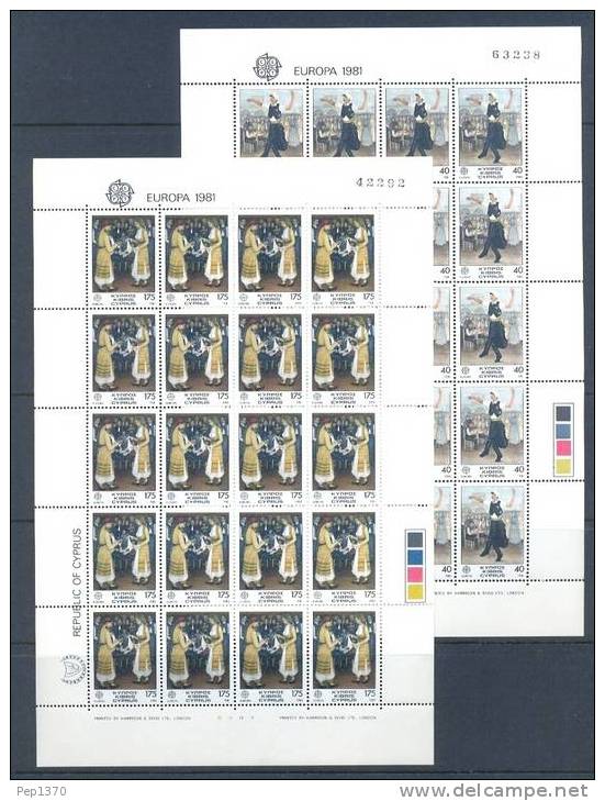 CHIPRE 1981 - EUROPA CEPT 2 MINI HOJAS DE 20 SELLOS - YVERT 542/543 - 1981