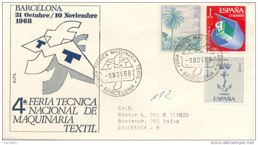 Espagne 1968 " Feria Maquinaria Textil " Obliteration, Recommande - Textiel