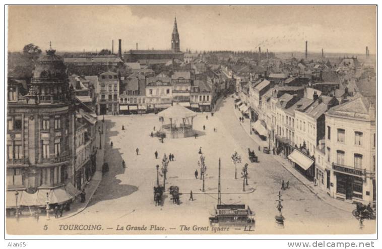 Tourcoing, La Grand Place, Dubonnet Sign On C1900s Vintage Postcard - Tourcoing