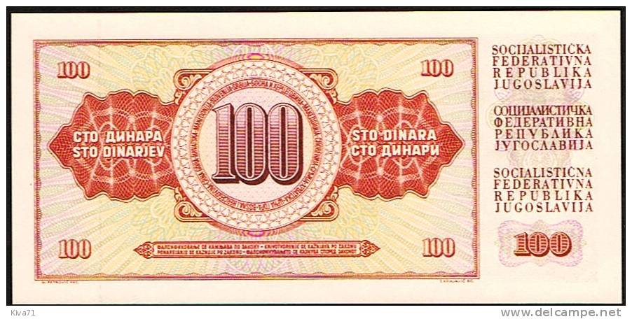 100 Dinara   "YOUGOSLAVIE"  4  11 1981  P90b  UNC    Bc151 - Yugoslavia