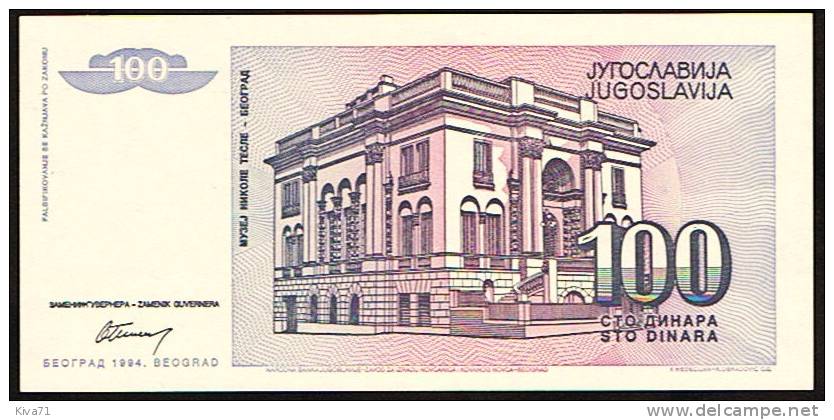 100 Dinara   "YOUGOSLAVIE"  1994  P139  UNC    Bc151 - Yugoslavia