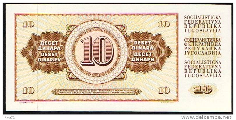 10 Dinara   "YOUGOSLAVIE"  12  8  1978    P87a  UNC    Bc153 - Yugoslavia