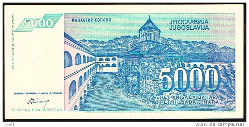 5000 Dinara   "YOUGOSLAVIE"   1994    P141  UNC    Bc151 - Yugoslavia