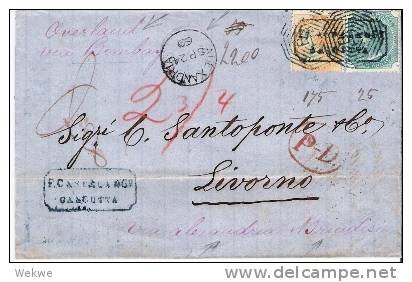 IB018a/ INDIEN -  Calcutta 1869 Overland Via Alexandria/Brindisi, All Paid (Brief, Cover, Lettre) - 1858-79 Crown Colony