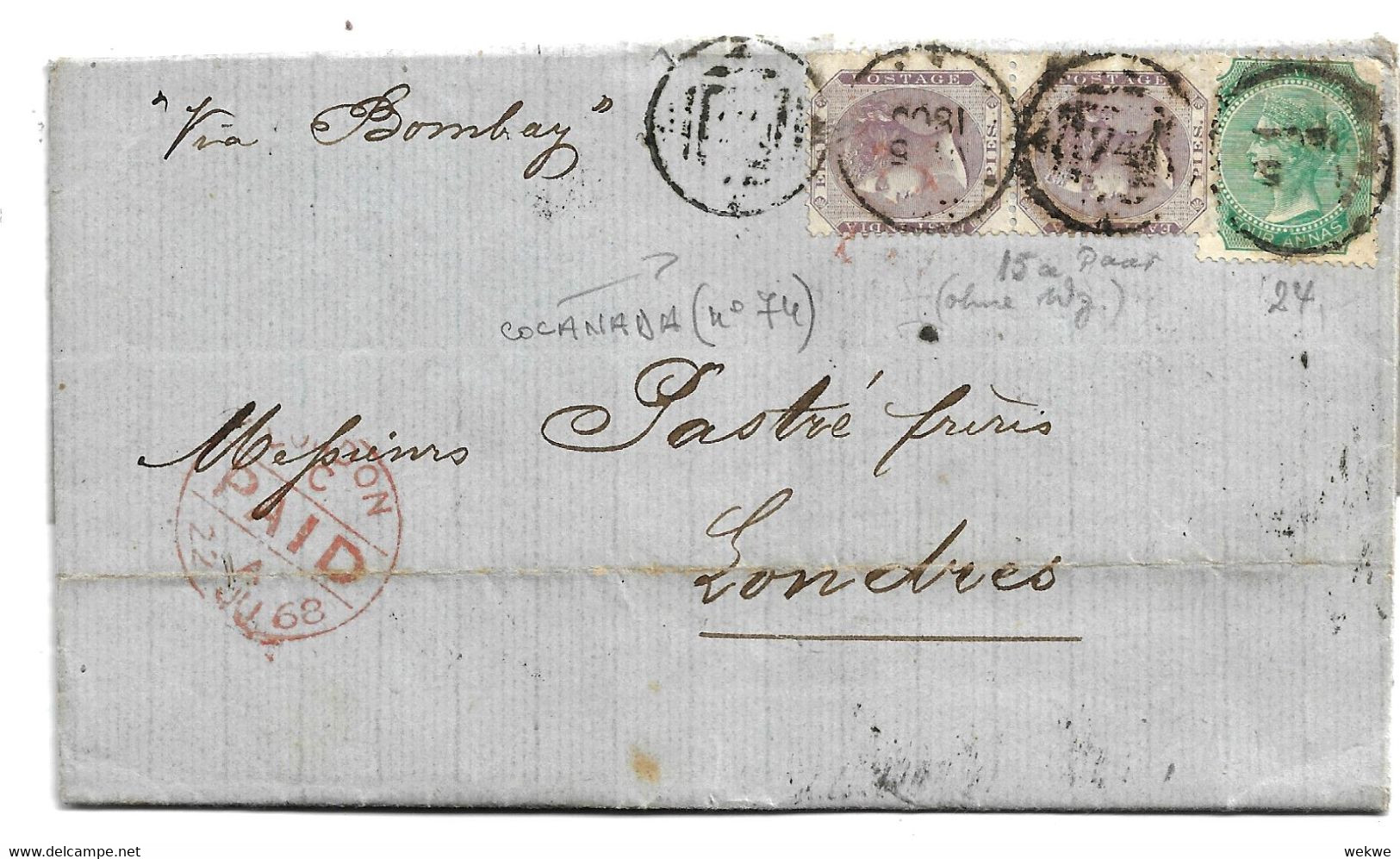 IB041/ INDIEN - Ex Cocanada (74) 1868, Michel 15 A (withourt WM) And 24 - 1858-79 Kronenkolonie