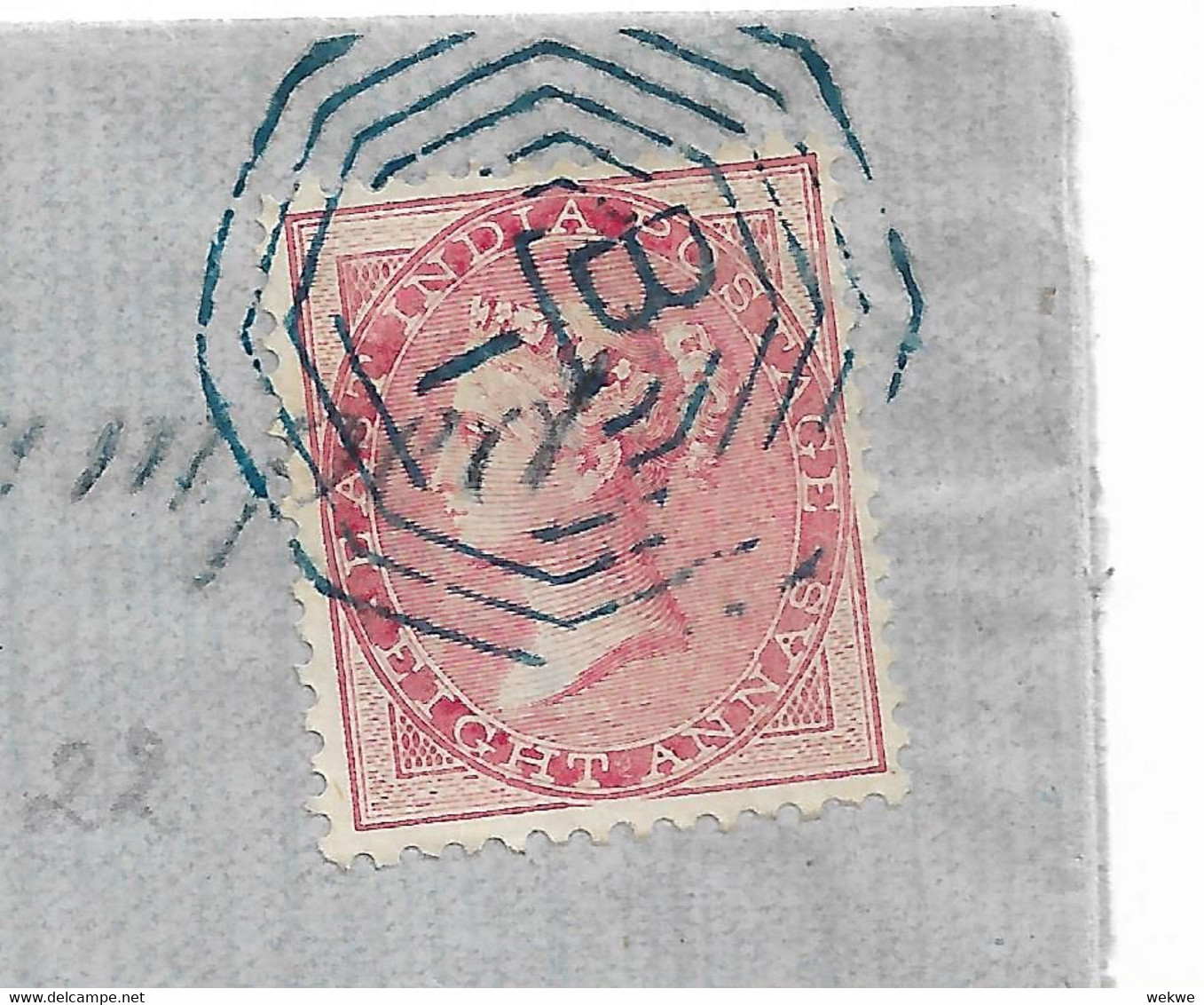 IB052/  INDIEN - Calcutta Stamped 8 A. + 6d To Pay, Nach Mauritius 1867 - 1858-79 Compañia Británica Y Gobierno De La Reina