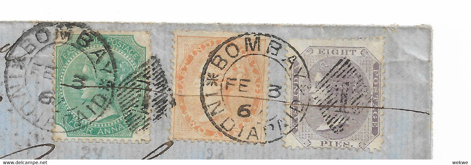 IB070/  INDIEN - Bombay, 3 Farben 1867, Tarif 6 Anas, 8 Pies Nach Schottland - 1858-79 Compañia Británica Y Gobierno De La Reina