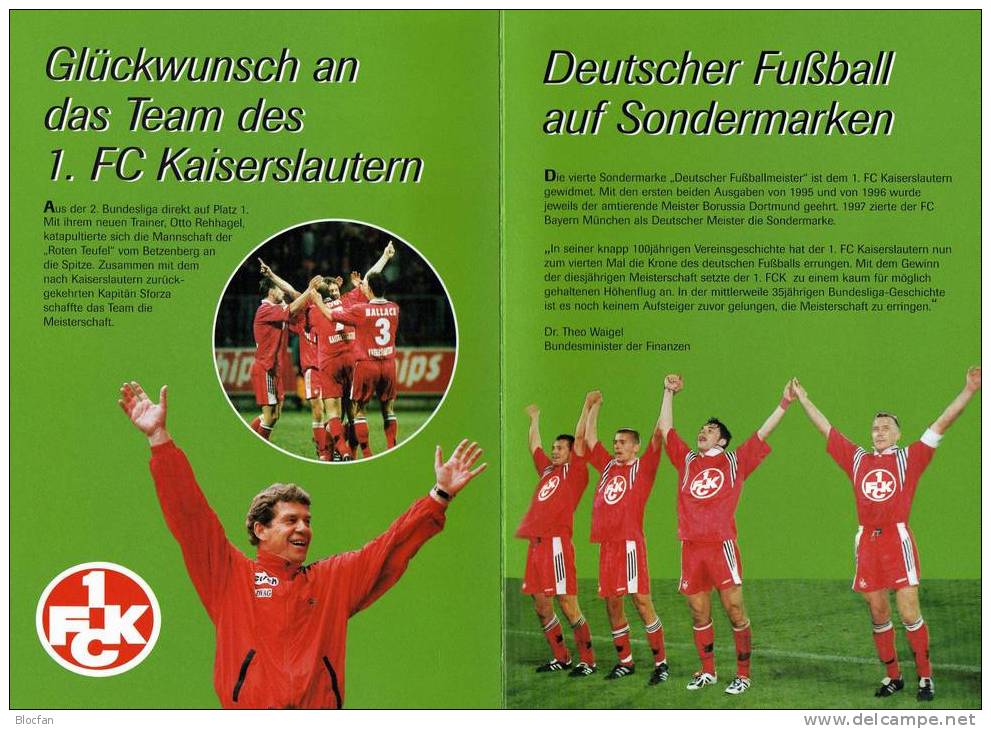 1.FC Kaiserslautern Fussballmeister 1998 Erinnerungsblatt BRD 2010+EB4 ** Plus O 9€ Football Soccer Document Of Germany - Clubs Mythiques