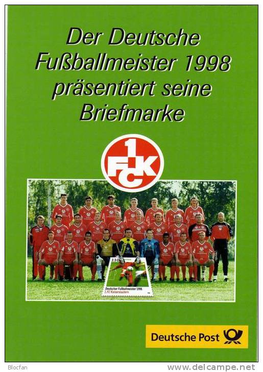 1.FC Kaiserslautern Fussballmeister 1998 Erinnerungsblatt BRD 2010+EB4 ** Plus O 9€ Football Soccer Document Of Germany - Berühmte Teams