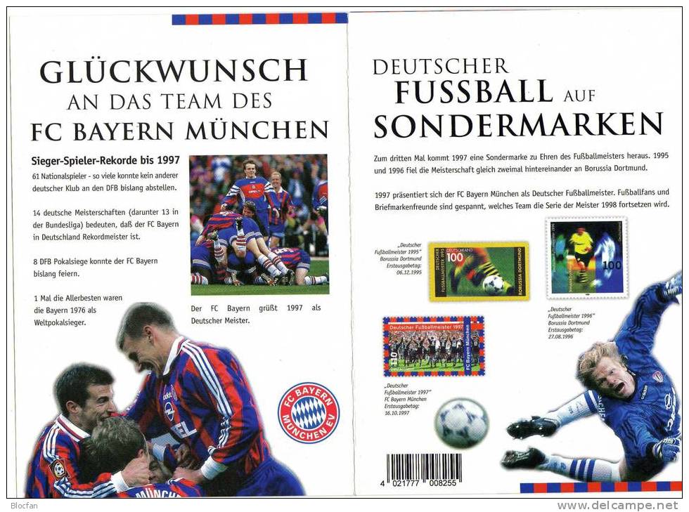 FC Bayern München Fussballmeister 1997 Erinnerungsblatt BRD 1958+EB4/97 ** Plus O 9€ Football Soccer Document Of Germany - Beroemde Teams