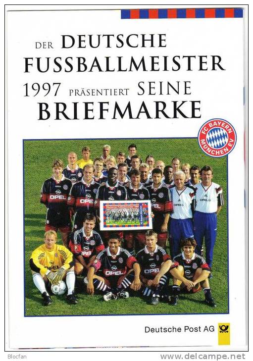 FC Bayern München Fussballmeister 1997 Erinnerungsblatt BRD 1958+EB4/97 ** Plus O 9€ Football Soccer Document Of Germany - Berühmte Teams