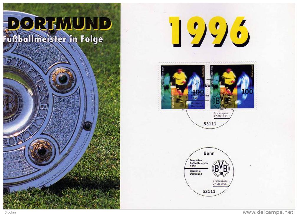 Bourussia Dortmund Neuer Fussballmeister 1996 Gedenkblatt BRD 1879 + GBl.3/96 ** Plus O 14€ Soccer Document From Germany - Berühmte Teams