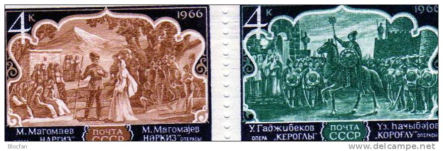Berühmte Opern Aserbaischan 1966 Sowjetunion 3277/8+2x4-Block ** 10&euro; Reiter Hb Bloc Music Sheet Bf USSR CCCP SU - Mythology
