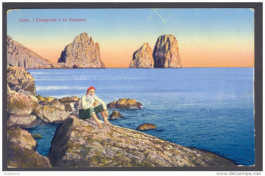 Italy PPC Capri I Faraglioni E Lo Spadero Old Local Man & Sea Of Capri Old Mint Colour Card - Matera