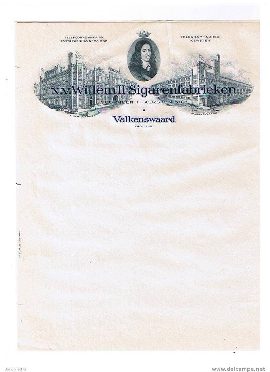 Papier à Lettre. Writting Paper. Willem II Sigarenfabrieken. Valkenswaard.Holland. - Documenti