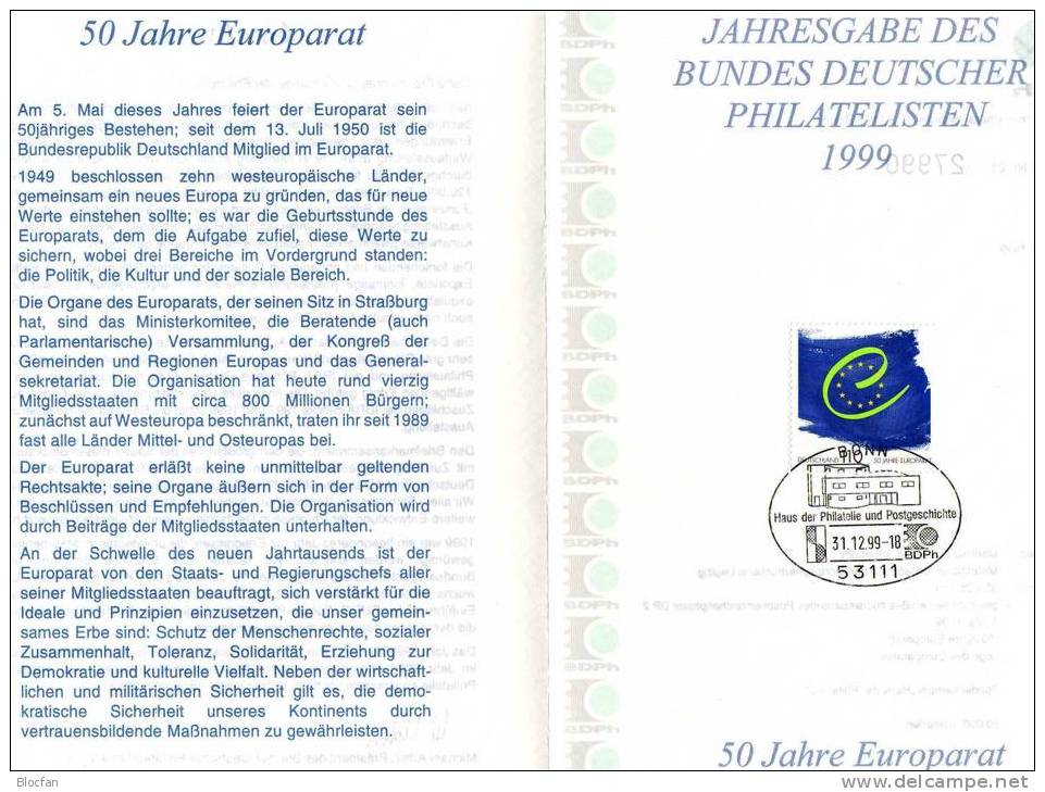 50 Jahre Europarat Jahresgabe 1999 Emblem BRD 2049 Jahresgabe 21 SST 16€ - 1999