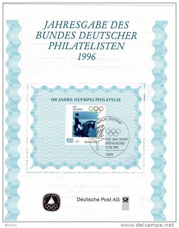 Olympiasieger Jahresgabe 1996 Sporthilfe BRD **/o 1861/4 + Jahresblock 18 SST 53€ - Kunstschaatsen