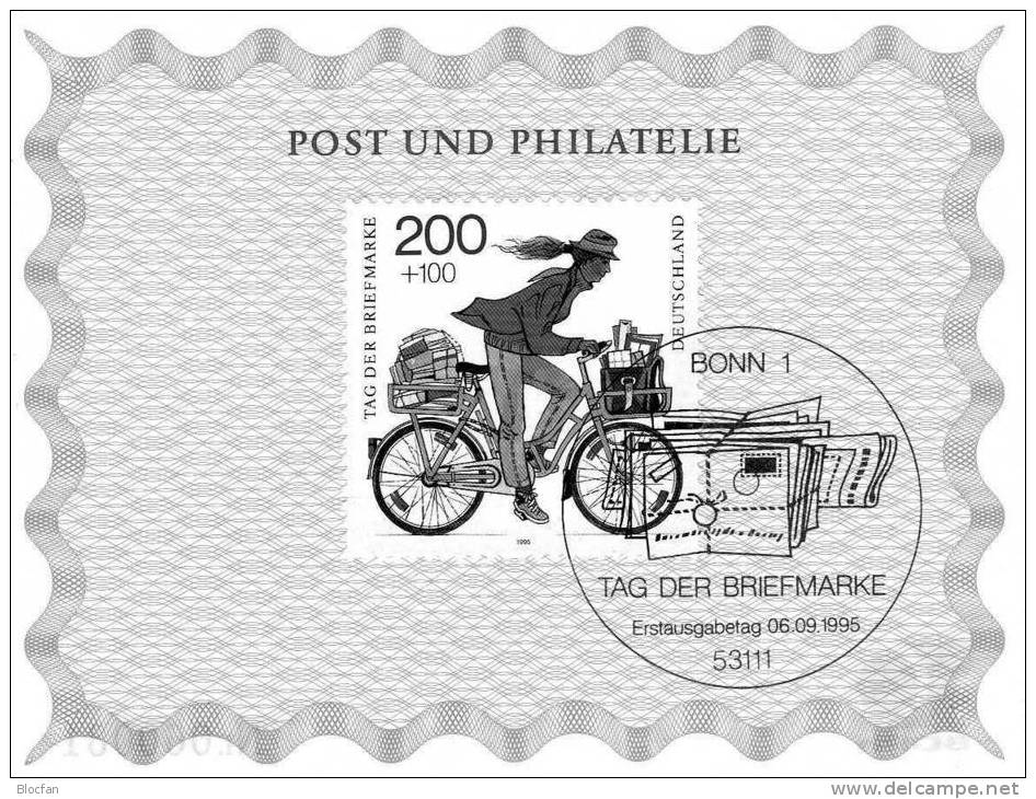 Briefträgerin Jahresgabe 1995 Tag Der Briefmarke BRD **/o 1814 + Jahresblock 17 SST 43€ - Vélo