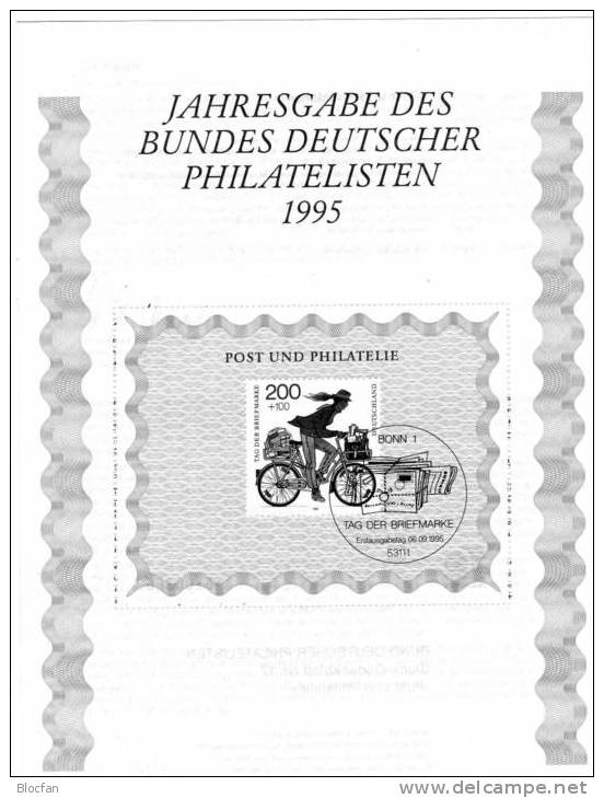 Briefträgerin Jahresgabe 1995 Tag Der Briefmarke BRD **/o 1814 + Jahresblock 17 SST 43€ - Vélo