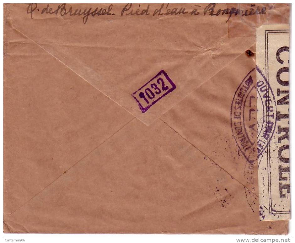 Lettre De Belgique Pour Nice, Avec Contrôle Postal  - Ouvert Par L'autorité Controle LLY 1032 - Other & Unclassified
