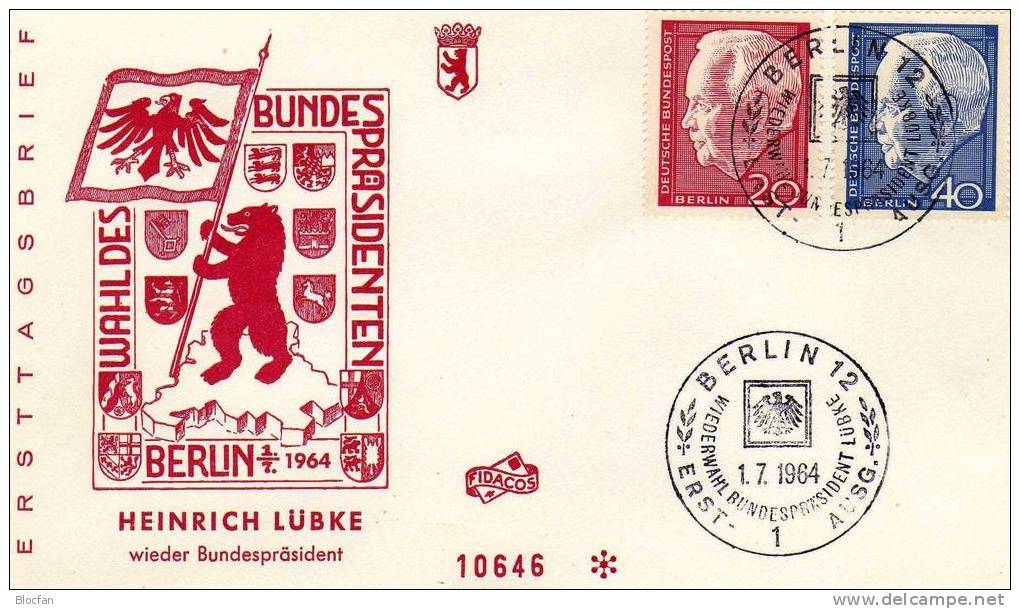 Porträt Lübke Wahl Des Bundespräsidenten Lübke In Berlin 1964 Berlin **/o 234/5 + FDC 4€ - Enveloppes