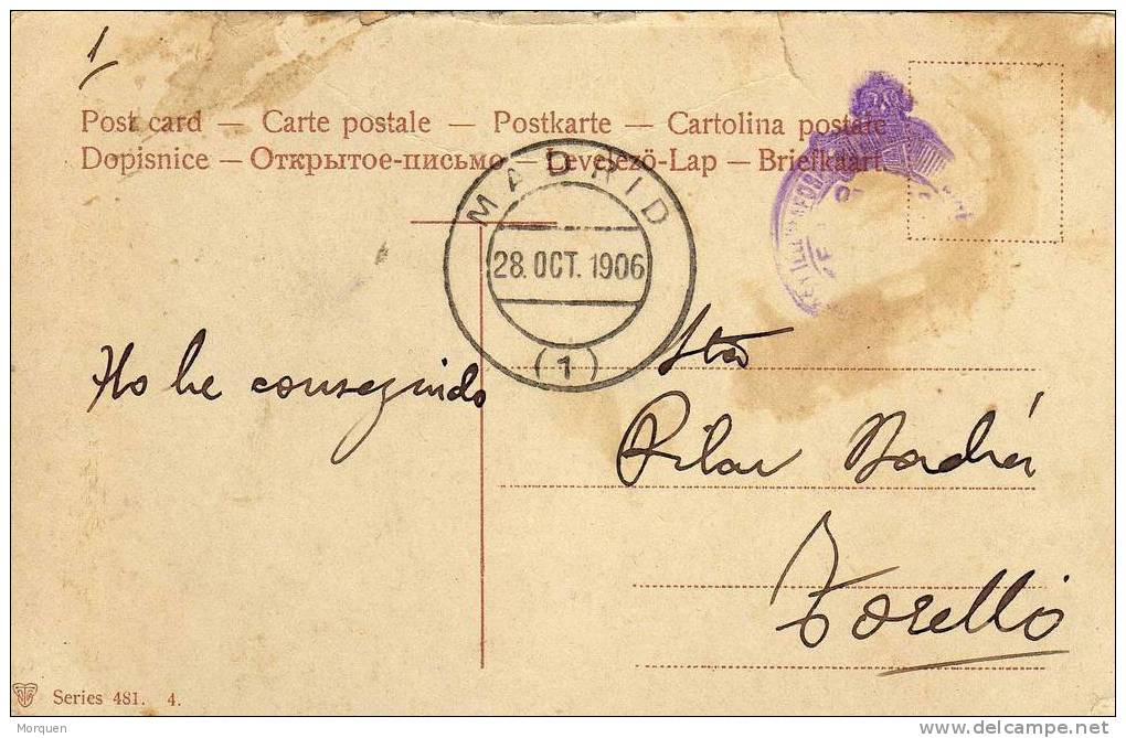 6724. Postal Madrid A Torelló 1906. Franquicia Comunicaciones - Covers & Documents