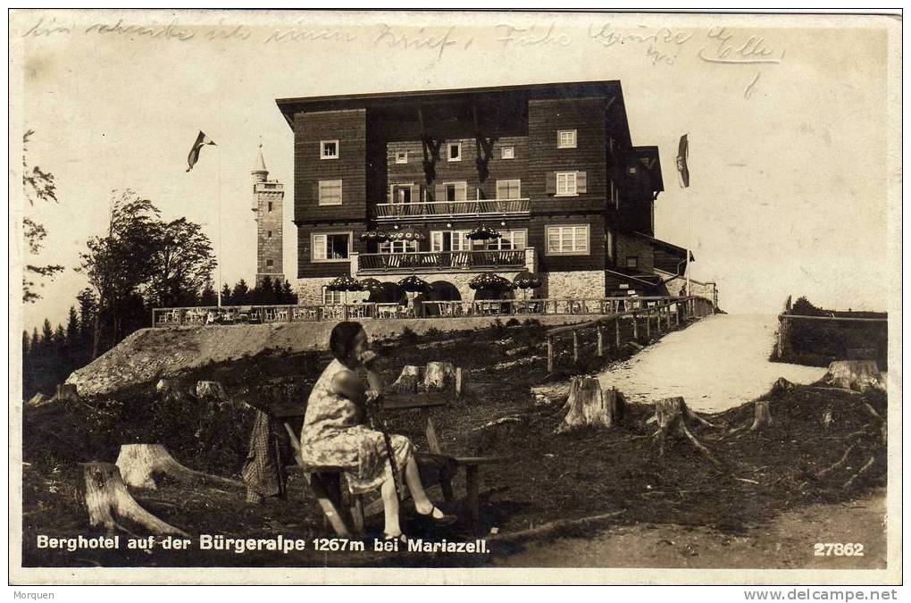 48476. Postal Mariazell (austria) 1929. Pico Burguera. Funicular, Marca Hotel - Covers & Documents