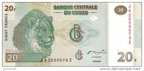 CONGO   20 Francs   Daté Du 30-08-2003    Pick 94    ***** BILLET  NEUF ***** - Unclassified