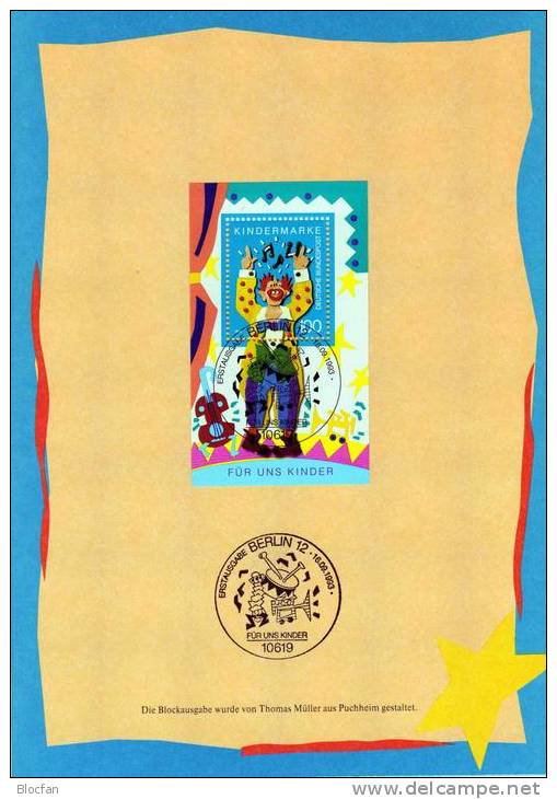 Musik - Clown Für Die Kinder Jahresblock 1993 BRD 1695, Bl.27 + JG10 ** Plus O 10€ - Poupées